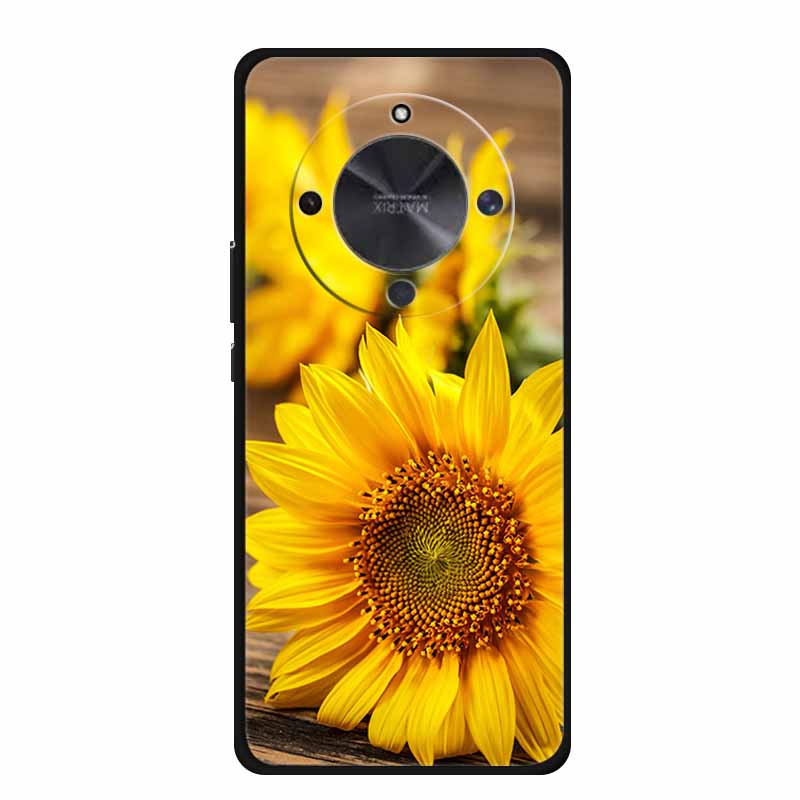 Чехол для телефона для Honor X70 5G 2025 Чехол X 70 Coque Цветы Черный Силикон Мягкая Задняя крышка для Honor X70 Чехлы HonorX70 Funda 6.79"
