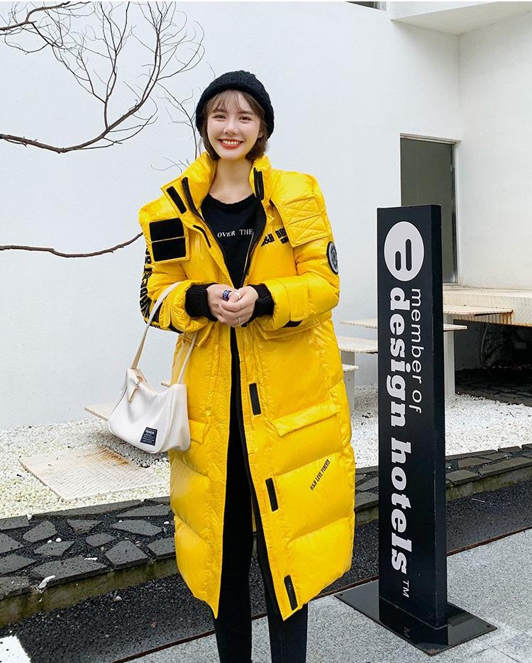 Women Long Winter Jacket Glossy Hooded Windproof Warm BIO Down Coat Oversize Cotton Padded Parkas