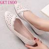Fashion GKTINOO Breathable Genuine Leather Summer Shoes Woman 2025 Flat Low Heel Mother Hollow Out Leather Slip On Shoes For Women Soft