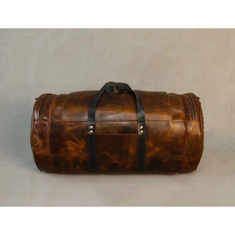 Full Grain Leather Duffle Bag 24-Handmade Buffalo Leather Men's Weekender Bag-Overnight Shoulder Holdall Bag-Ideal Gift For Men