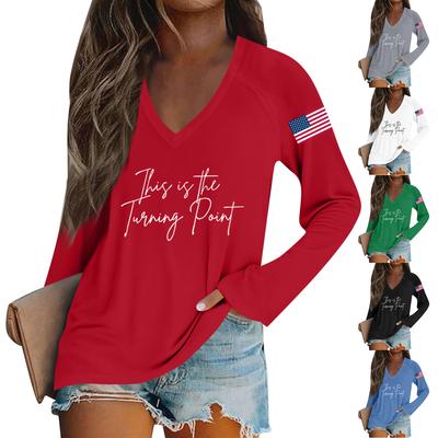 Женская мода повседневная хэллоуинская принтованная блузка с длинным рукавом и V-образным вырезом