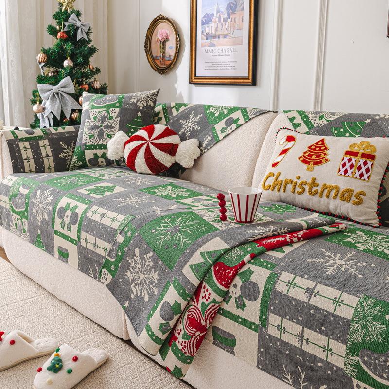Christmas Sofa Seat Cover Non-Slip Chenille Sofa Pad Towel New Year Xmas Decorative Couch Slipcovers Home Party Decor