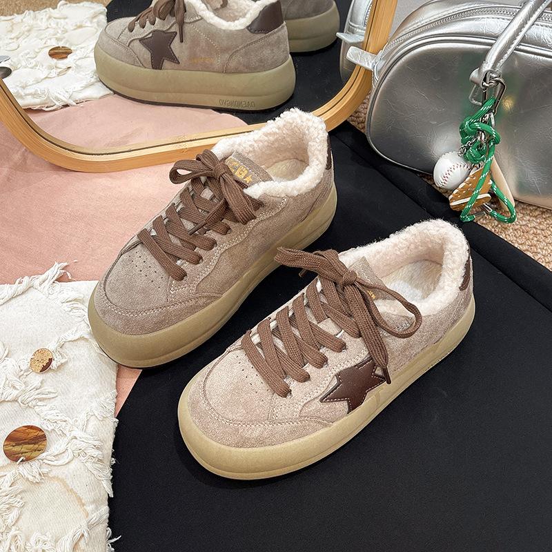 [Fanfna] бархатные кеды на толстой подошве со звездами для женской коллекции осень-зима 2025, новые модные универсальные повседневные спортивные хлопковые туфли