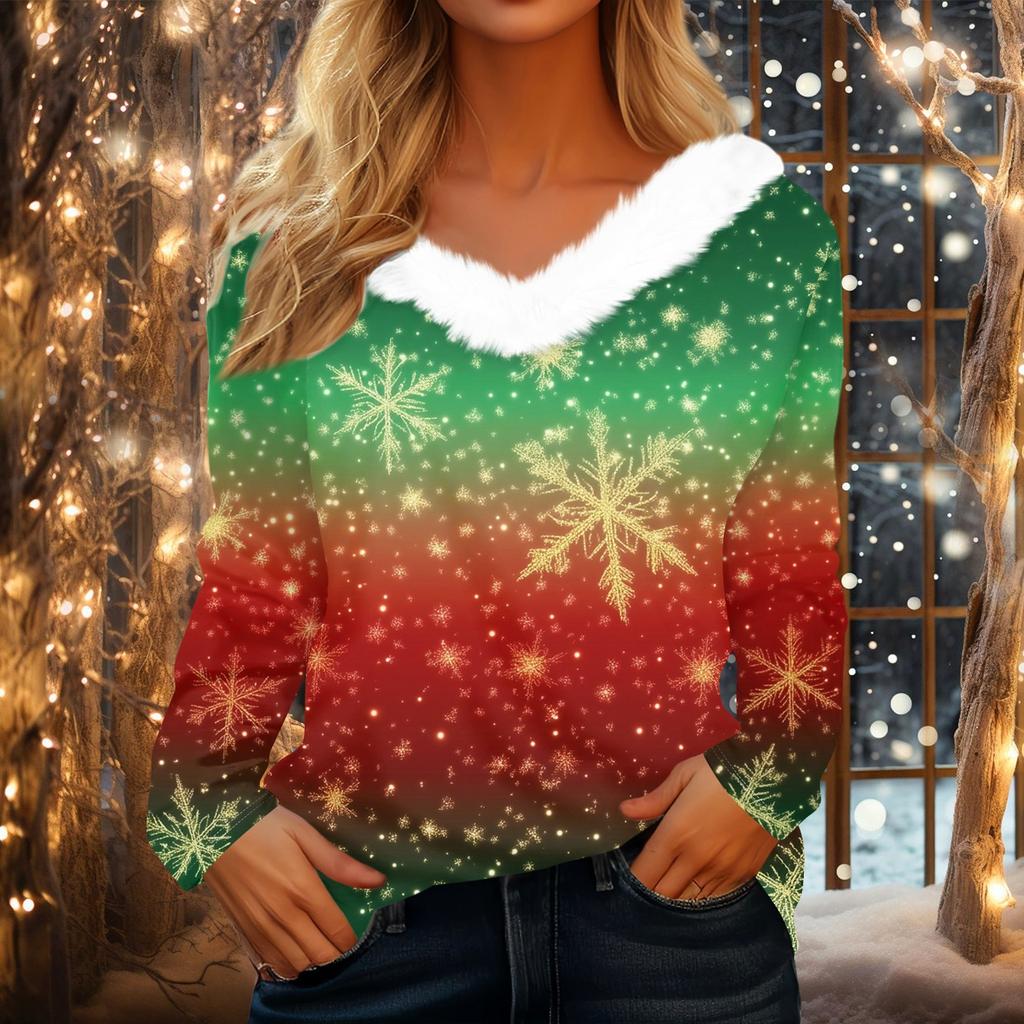 Long Sleeve Shirts For Women Cute Tops Christmas Prints Tees Blouses Casual Plus Size Basic Tops Pullover