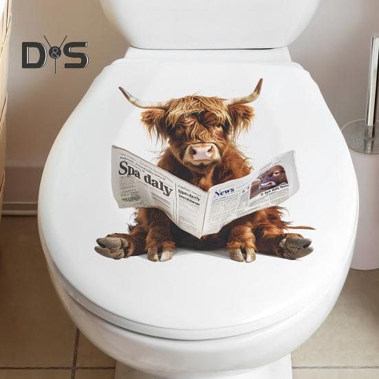 Чтение газет Як стикер для унитаза Съемный самоклеящийся водонепроницаемый ПВХ Гостиная Ванная комната Стена Искусство Корова Крышка унитаза Украшение Наклейка
