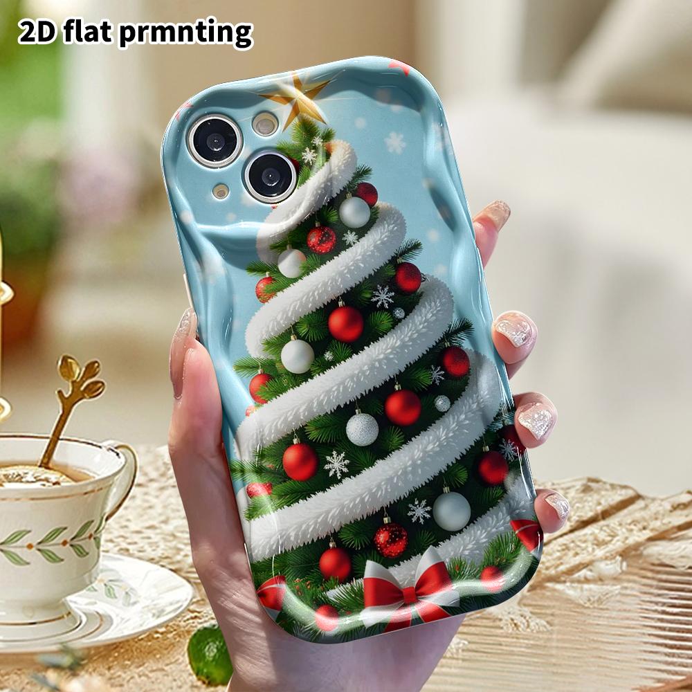 Phone Case: 2D flat, fits iPhone 12 Pro, 13, 14, 15, 16, 17, 18, phone decoration, cute spiral Christmas tree, perfect holiday gift for Christmas and