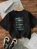 WomensTshirt White with Blue Green Goldfish Pattern Printed Soft Daily Casual Street Style Women Top Tshirt Clothing