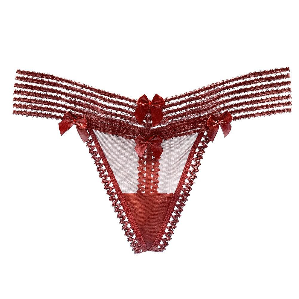 Японские трусики из тюля с вставками Pure Desire для девочек, полые полоски, милый бантик, перспективная сетка, сексуальные стринги