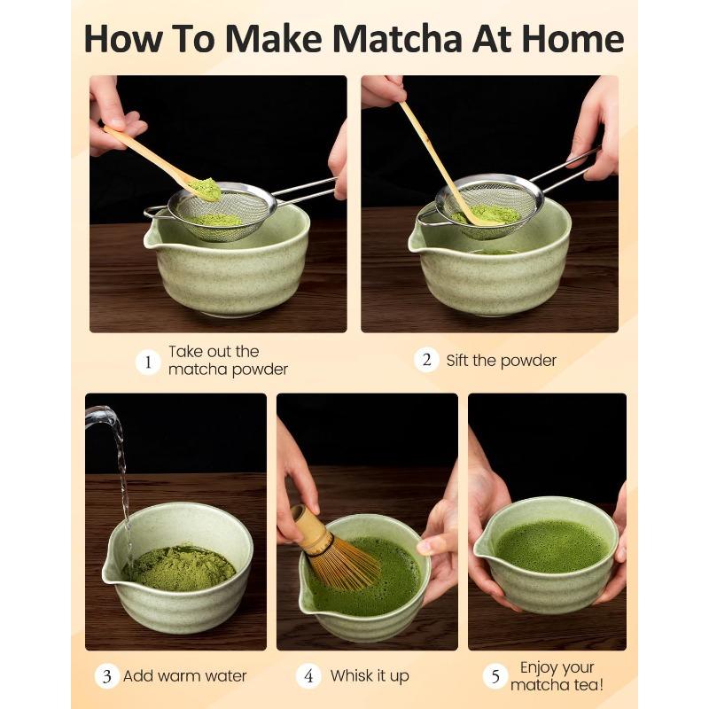 Complete Matcha Whisk Set - ThymeSpace Bamboo Chasen, Scoop & Steel Sifter for Traditional Japanese Tea Ceremony Tools Kit