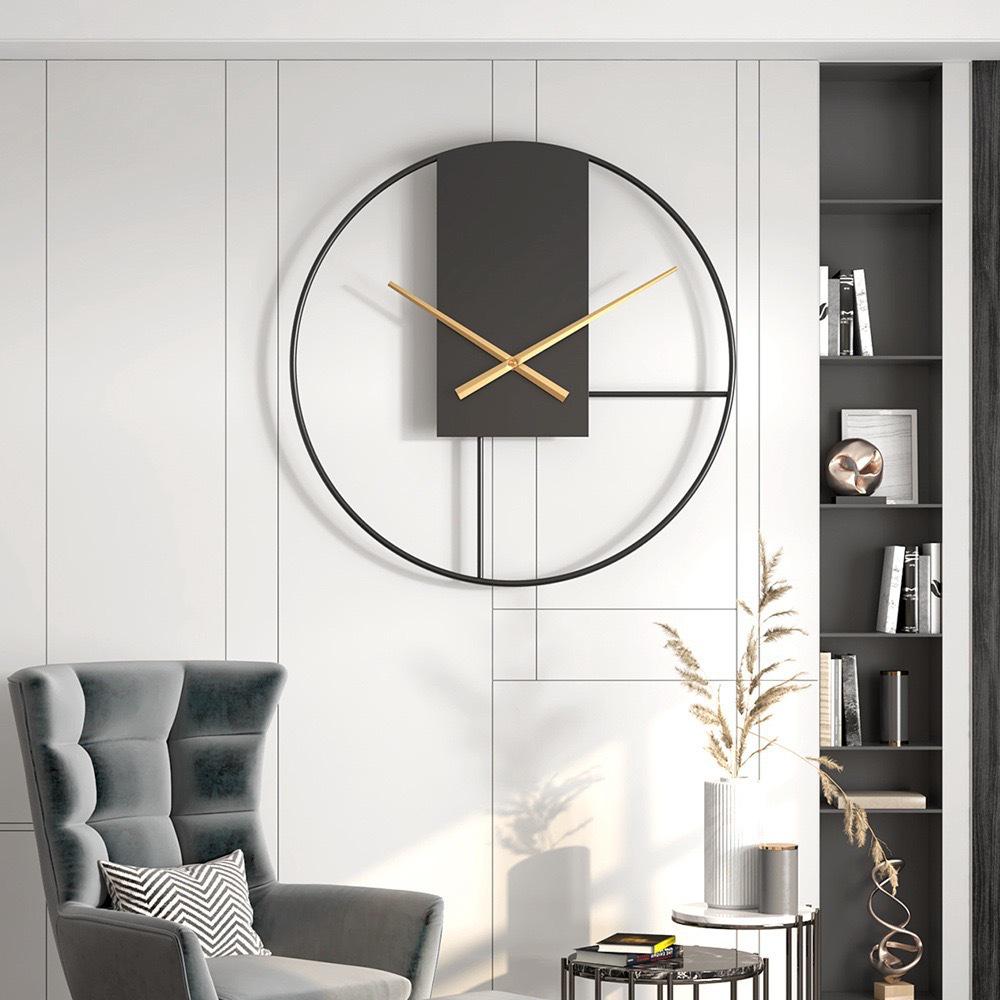 Silent Minimalist Iron Art Wall Clock - Decorative and Digital for Living Room