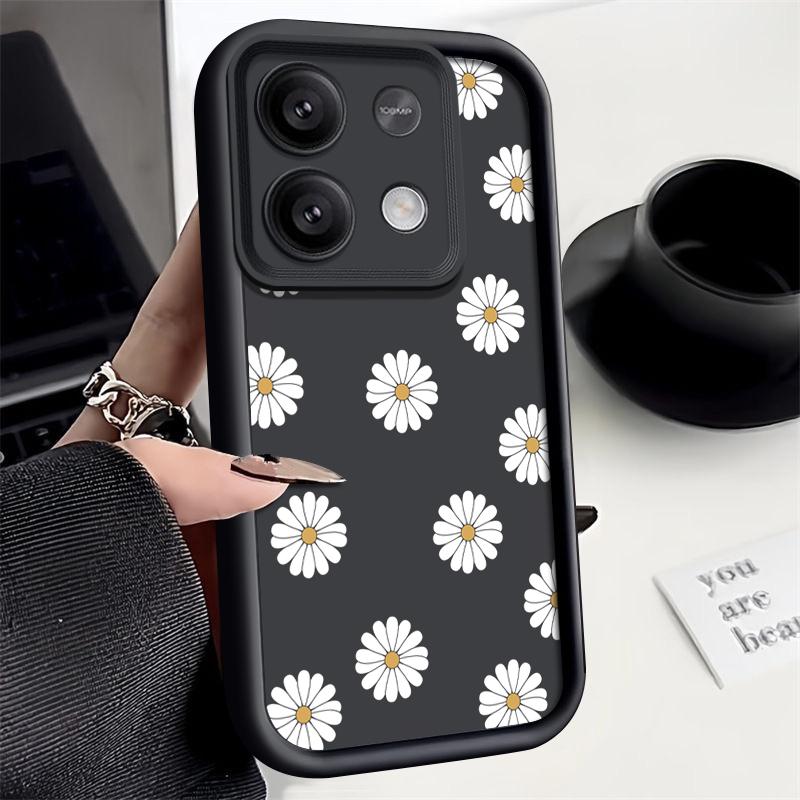 Белый цветочный принт матовый силиконовый чехол для телефона Xiaomi 13T Poco F6 Pro X6 X5 Redmi Note 13 12 11 10 Pro тонкий мягкий противоударный защитный чехол для объектива