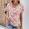 Fashion Women's T-Shirts Fashion Tops V-Neck Floral Print T Shirt Female Short Sleeve Top Casual Tees Summer Oversized Clothing