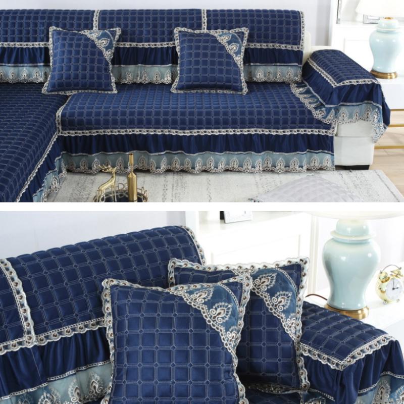 Хлопковый чехол для дивана в стиле «ласточкин хвост», европейский утолщенный кружевной чехол для дивана-кровати, решетчатая подушка для дивана, нескользящий диван, комбинация полотенец, домашний декор для гостиной