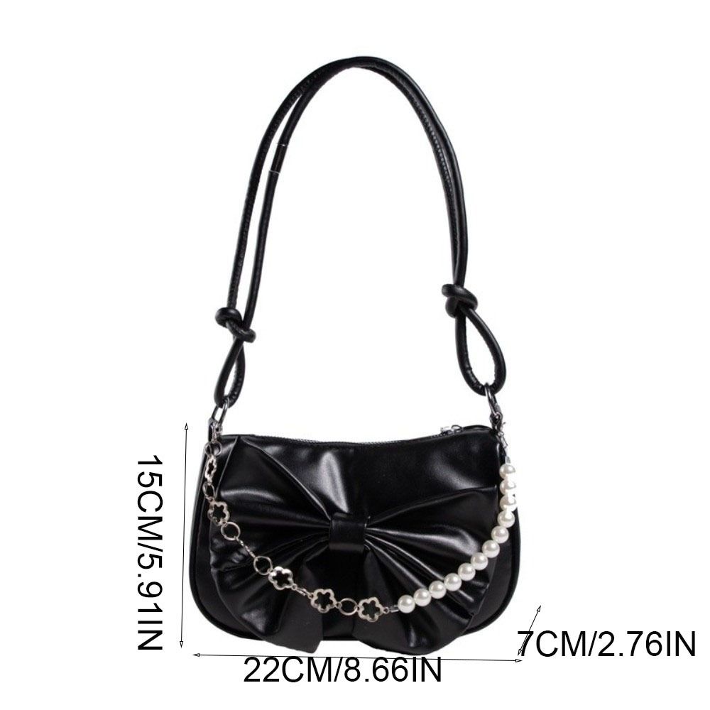 Solid Color Women Underarm Bag PU Leather Bow Handbag Simple Bowknot Shoulder Bag  Office Worker