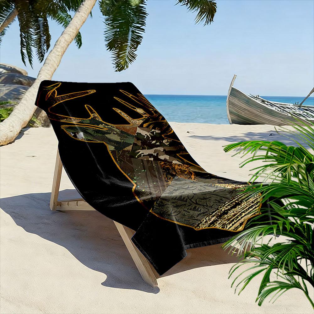Camouflage Deer Head Design Beach Towel Quick-drying for Travel Outdoor Sports Jogging Beach and Swimming