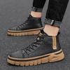 New 1 Boots Men Leather Autumn Winter Casual Shoes Motorcycle Lace Up Ankle Boots Man Platform Fashion Black Mid Top Boots