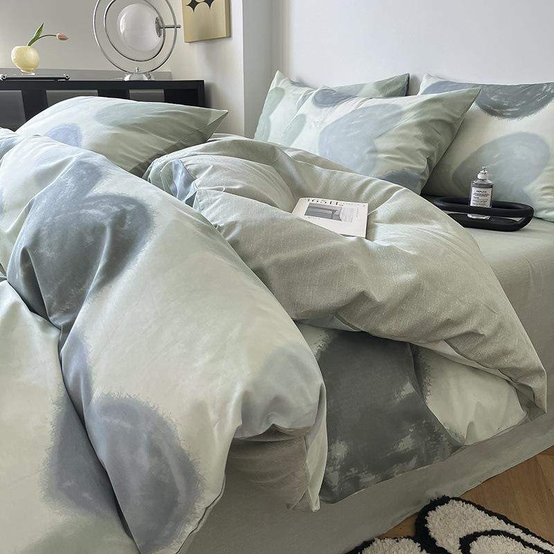 Простой хлопковый комплект из четырех предметов в скандинавском стиле, пододеяльник в весеннюю полоску, Наньтун, 40 ниток, полностью хлопковая простыня, пододеяльник, комплект из трех предметов