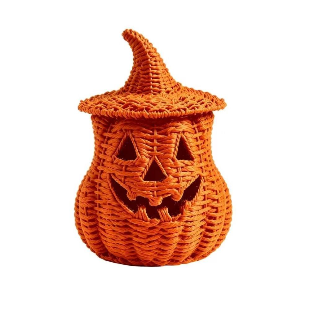 Woven Texture Halloween Pumpkin Statue Vintage Pumpkin Candle Holder Desk Display
