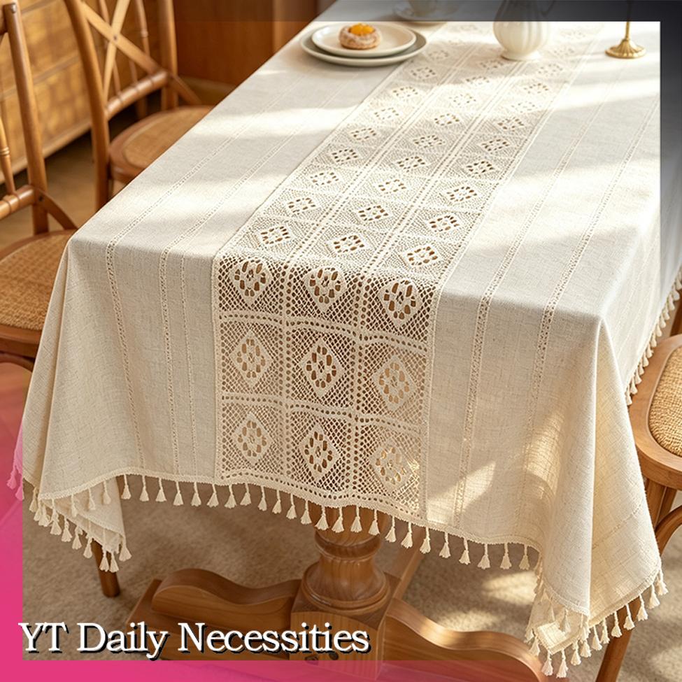 1PC 140 Cm Wide Rectangular Tablecloth with Cut Out Details French Romantic Style Versatile Interior Décor Suitable for Living Rooms Kitchens.