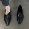 Sheepskin Version~ New Design Wrinkled Leather Small Square Head Single Shoes One Pedal Commuting Wear Flat-soled Small Leather Shoes
