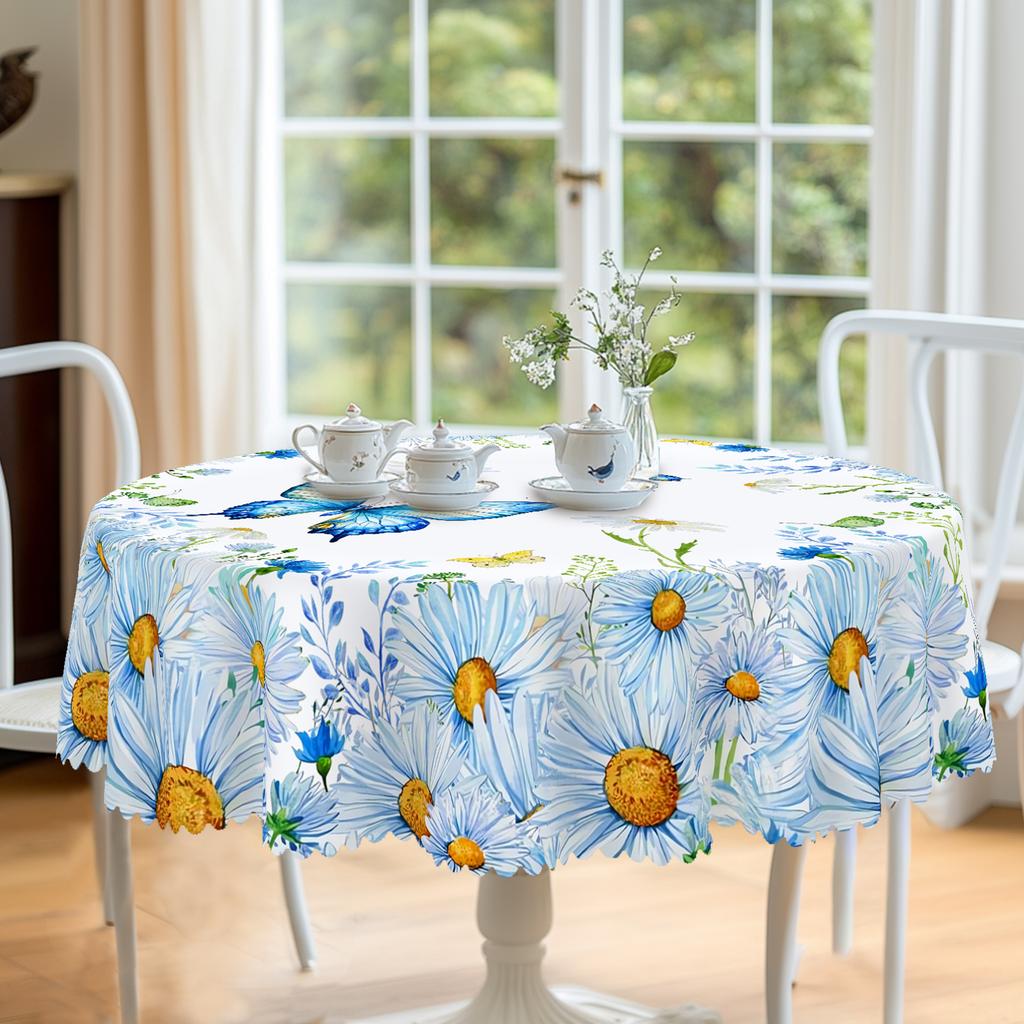 1 шт. Круглая и прямоугольная скатерть с принтом в виде ромашек и бабочек, различных размеров, весенне-летний цветочный дизайн, скатерть для кухни