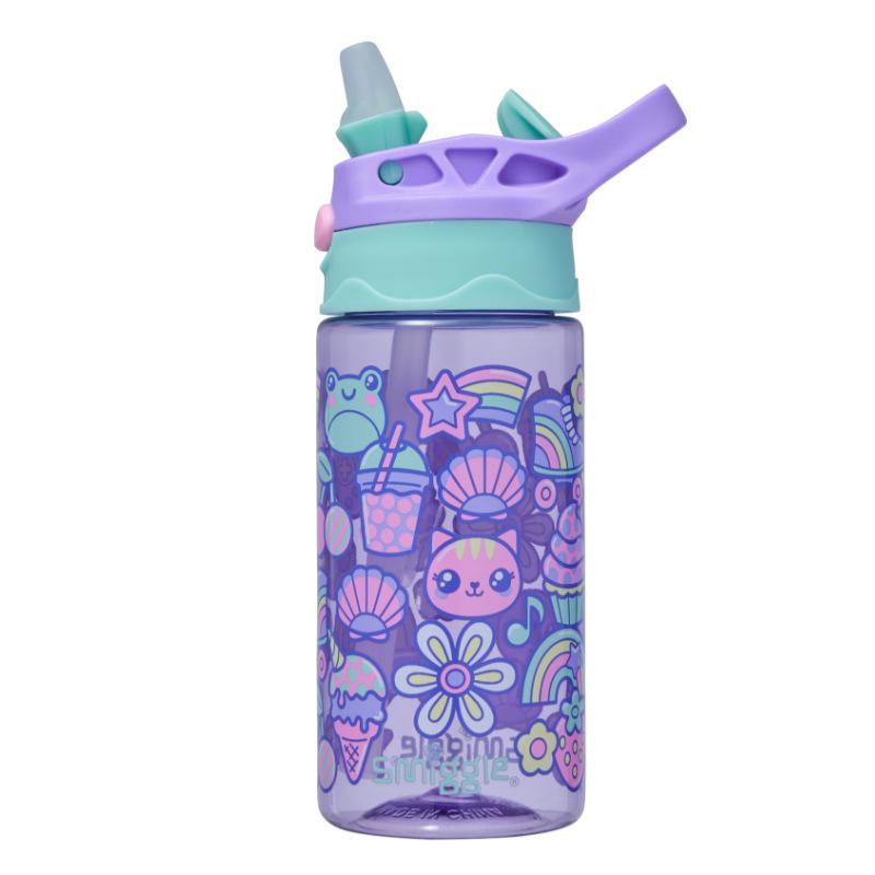 Smiggle Straw Water Bottle Kids Large Capacity Water Cup Student Tumbler Cartoon Silicone Straw Leak-Proof 500ml