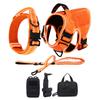 Reflective Orange Dog Harness with 4 Metal Buckles Military Tactical Pet Training Vest Collar Leash Molle Pouch For Large Dogs