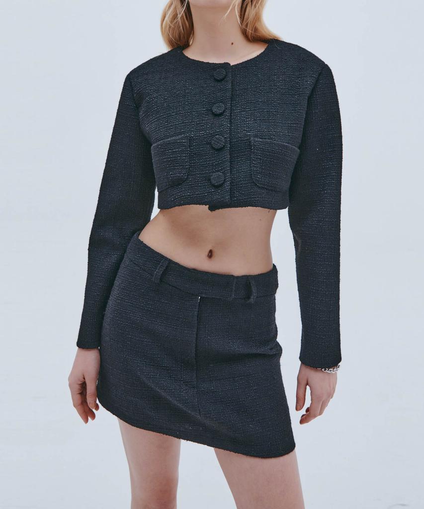 Etosome Tweed Collarless Skirt (Black)