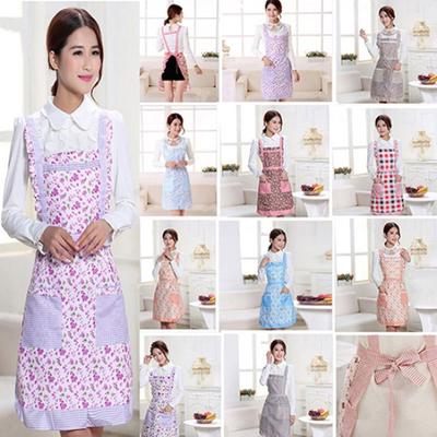 Новейший женский водонепроницаемый цветочный точечный клетчатый кухонный фартук с карманом для приготовления пищи