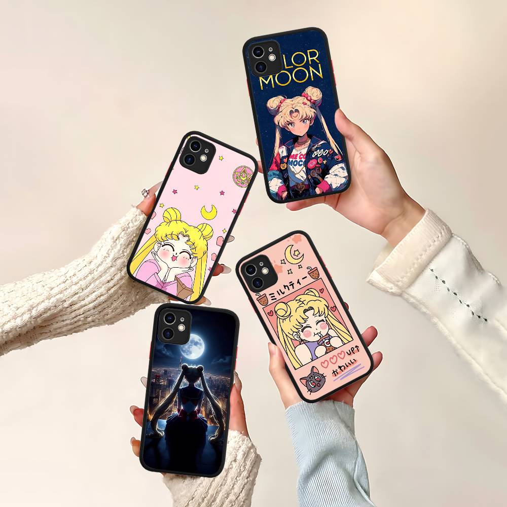 S-Sailors Аниме Луна Для IPhone 11 12 13 14 15 16 Pro Max Plus X XS MAX Ударопрочный Матовый Задний Чехол