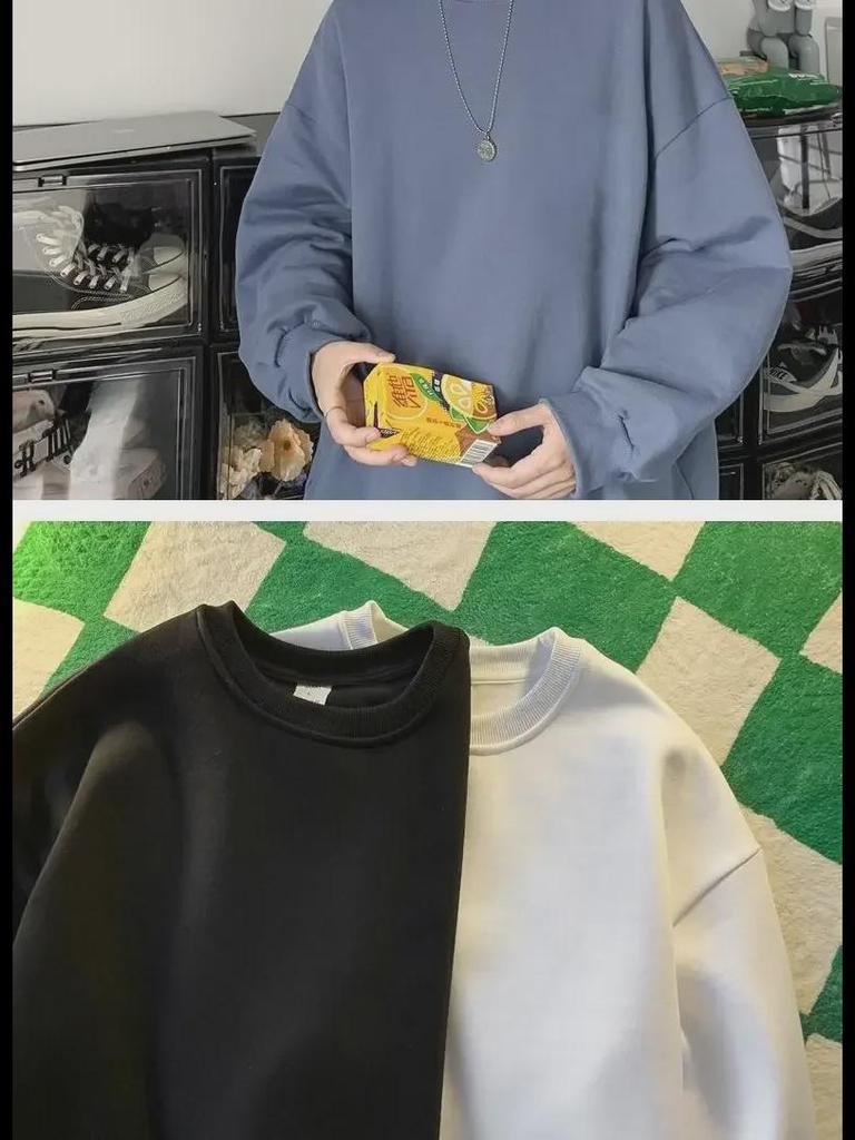 Мужская осенняя модная свободная толстовка в гонконгском стиле с круглым вырезом