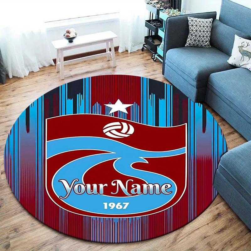 Star Soccer Emblem Custom Name Round Area Rug Carpet Rug For Living Room Bedroom Sofa Playroom Decor Nonslip Floor Mat