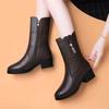 Autumn and Winter Plus Velvet Warm Soft Leather Mid-tube Boots Mid-heel Cotton Boots