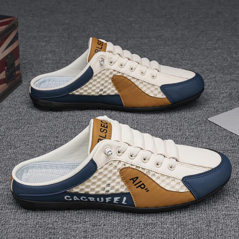 Cross-Border Men's Plus Size 2024 Summer Baotou Cool Slippers: Casual, Breathable Beach Mesh Shoes