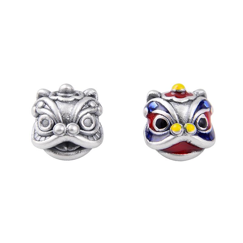 Sterling Silver S999 3D Lion Dance Spacer Beads for DIY Chinese Style Bracelets