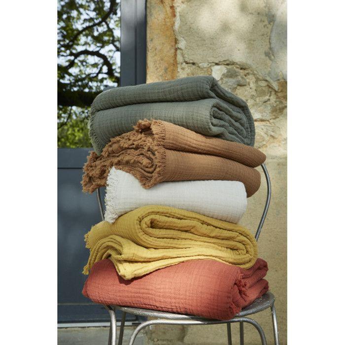 Плед с бахромой "Gaïa" все размеры "Хлопковая марля" - Gaïa Утка - 180 x 220 см