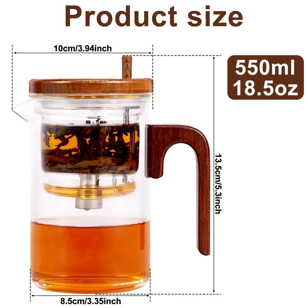 Water Separation Glass Teapot with Wood Handle Leak Proof Glass Tea Infuser Teapot Easy To Clean Tea Water Separation Teapot