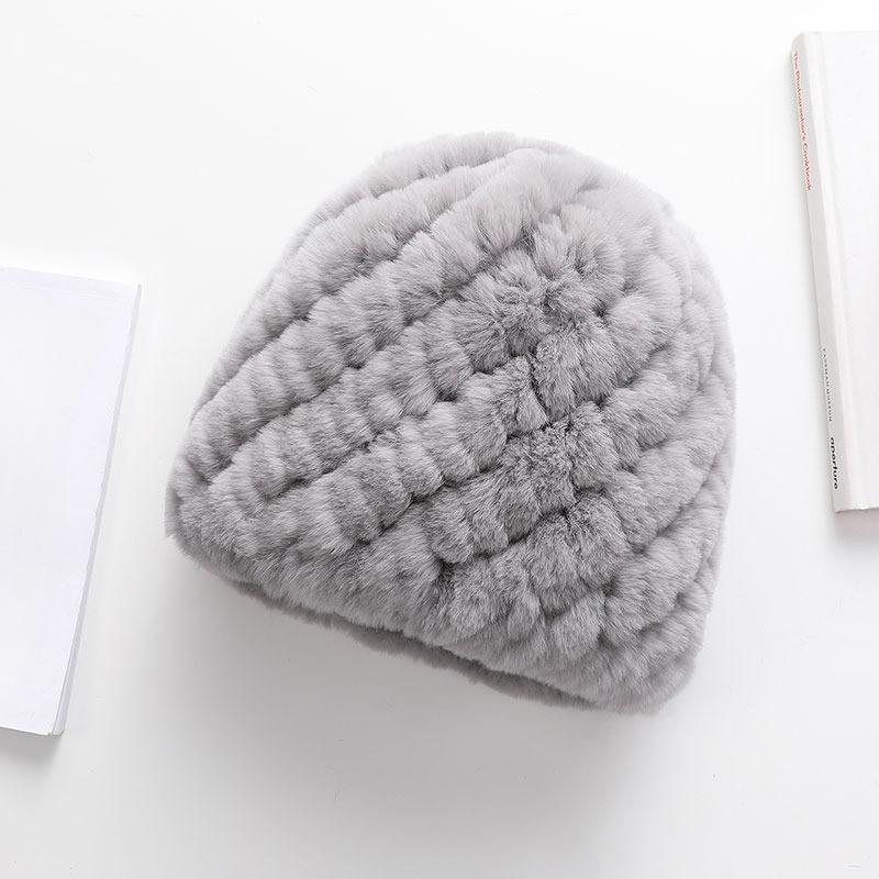Шарф-шапка из шерсти кролика Рекс, комплект из двух предметов, зимняя женская шапка среднего и пожилого возраста, плетеная эластичная теплая утолщенная шапка из шерсти кролика Рекс