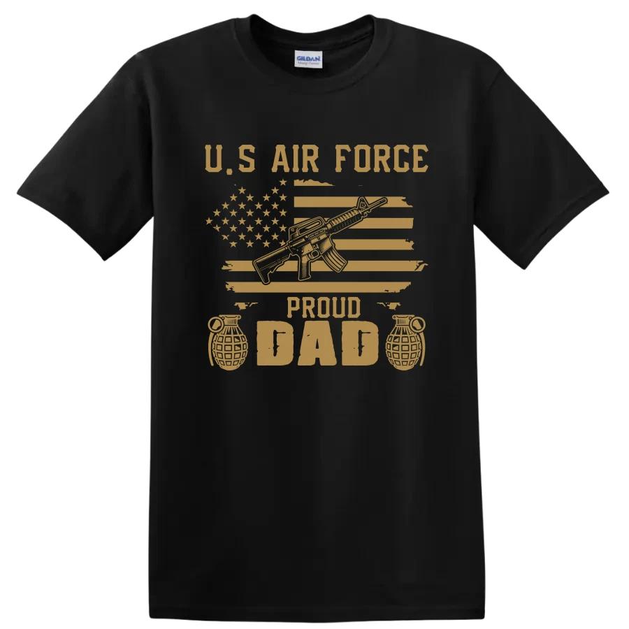 U.S. Air Force Proud Dad Gun Flag T Shirt Military Family Tee