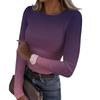 Women's  And Winter Slim Bottom T-shirt Fashion Casual Gradient Printing Round Neck Pullover Long Sleeve Top
