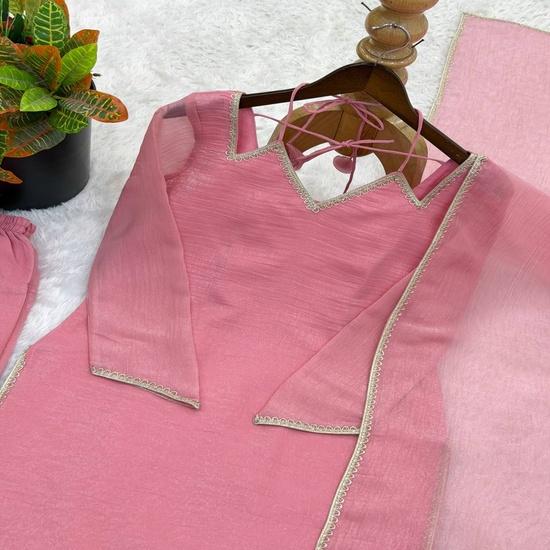 Шикарный светло-розовый шелковыйセット Kurti из органзы с шароварами-тюльпанами и дупаттой