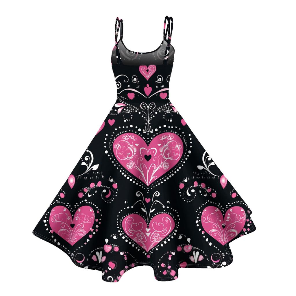 Women's Fashion Valentine's Day Printed Sexy Strapless Gothic Cocktail Dress Punk, Vintage Dress.