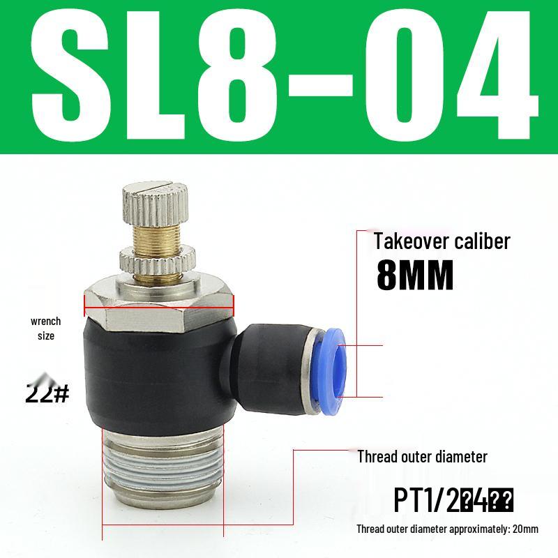 8mm Pneumatic Cylinder Throttle, SL8-02 Adjustable Air Hose Valve Connector, SL4-M5 Air Adjustment.