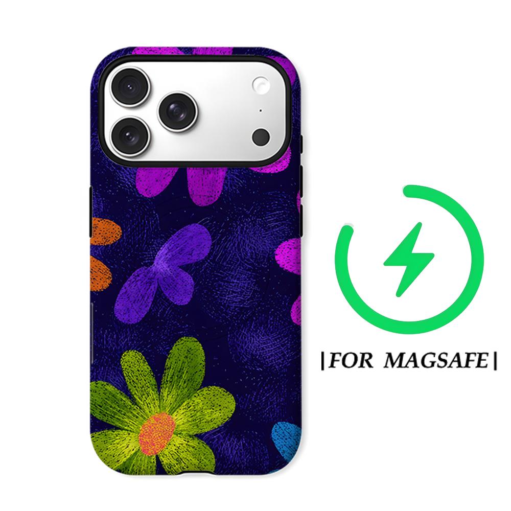 Чехол для телефона с неоново-раскрашенными ромашками для IPhone 17AIR 16E 16 15 14 13 12 11 17 Pro Max Plus Двухслойная задняя крышка