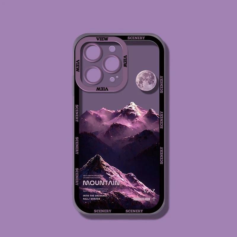 INS Фиолетово-синий закат Снежная гора Чехол для телефона Для iPhone 14 15 13 12 11Pro Max XR X XS Природный пейзаж Ударопрочный бампер