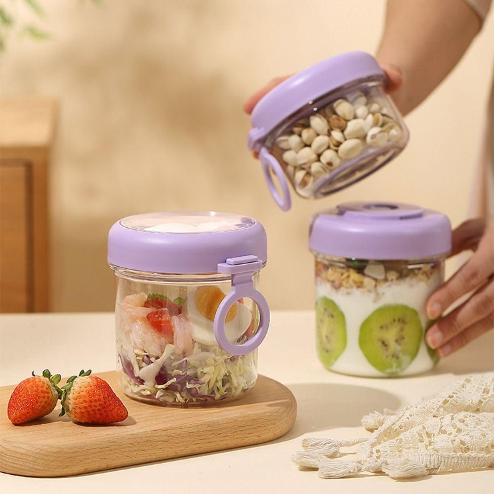Transparent Salad Cup 2 Layer Oatmeal Cup Portable Food Storage Container Office