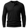 Мужская повседневная футболка-henley с длинным рукавом, однотонная, базовая