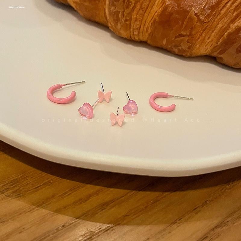 IF ME серьги-гвоздики в виде бабочки для женщин, розовые серьги-кольца в форме цветка для пирсинга в форме сердца C ювелирные изделия