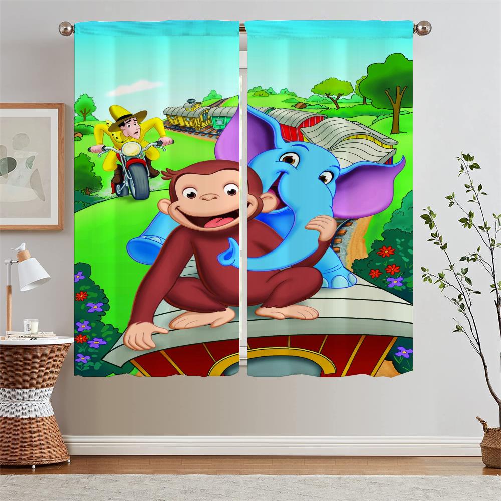 Curious Monkey Kitchen Curtains 2 Pieces Window Curtains Home Chiffon Curtain Tiebacks Blackout Blind Living Room Curtain Blinds