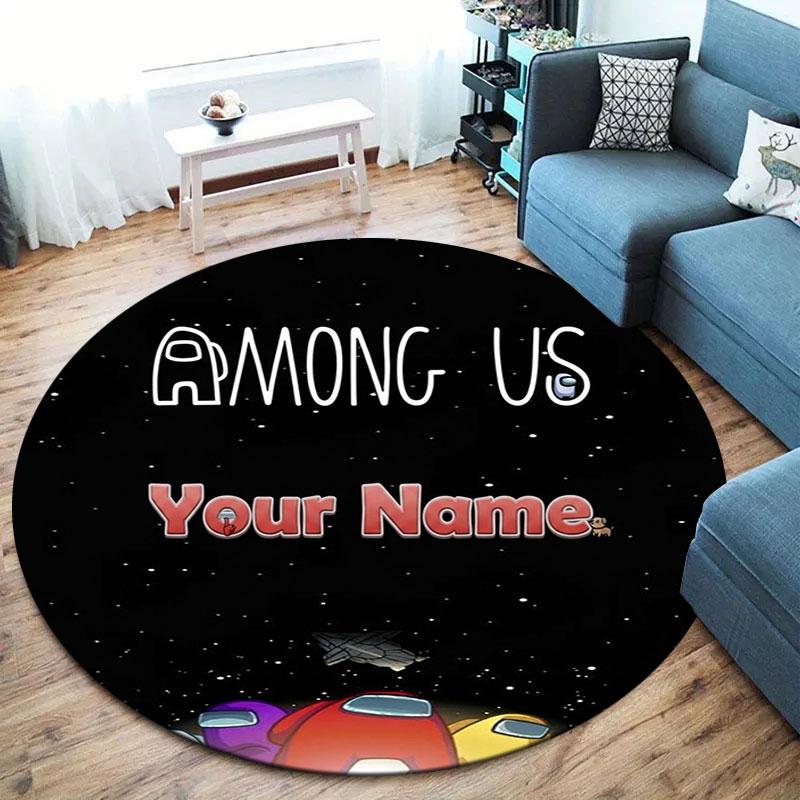 Among Us Custom Name Round Area Rug,Carpet Rug for Living Room Bedroom Sofa Playroom Decor,Non-slip Floor Mat